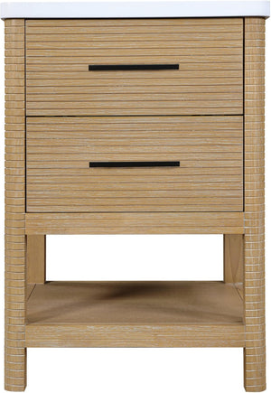 Meridian Furniture Oakwell Solid Wood Bathroom Vanity with Engineered Stone Top and Soft Close Drawer Storage Natural 24 inches 679Natural-24