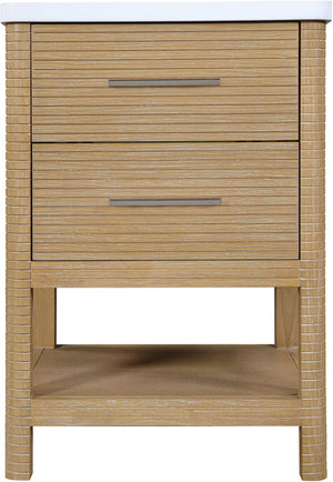 Meridian Furniture Oakwell Solid Wood Bathroom Vanity with Engineered Stone Top and Soft Close Drawer Storage Natural 24 inches 679Natural-24