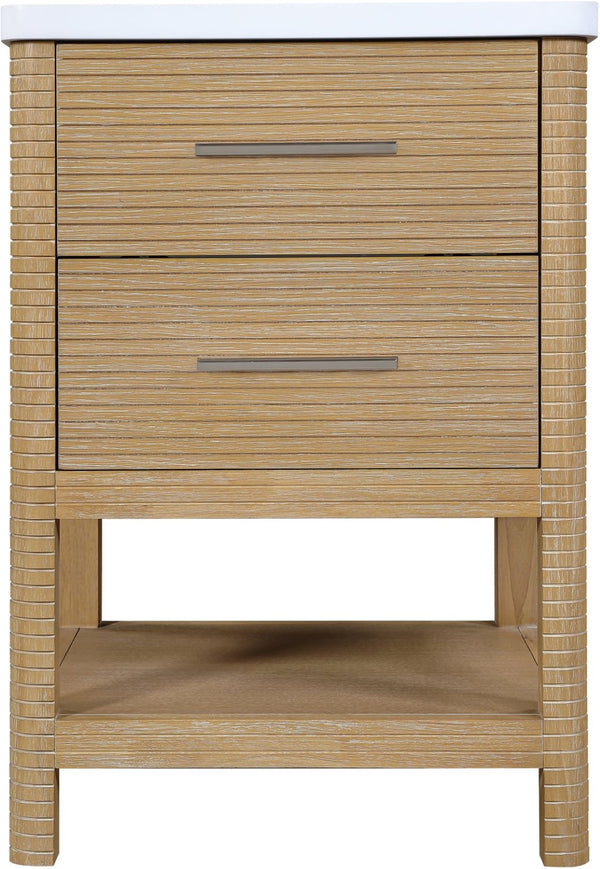 Meridian Furniture Oakwell Solid Wood Bathroom Vanity with Engineered Stone Top and Soft Close Drawer Storage Natural 24 inches 679Natural-24