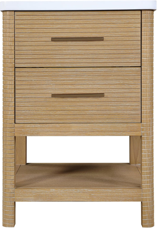 Meridian Furniture Oakwell Solid Wood Bathroom Vanity with Engineered Stone Top and Soft Close Drawer Storage Natural 24 inches 679Natural-24
