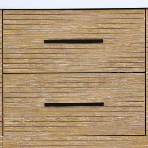 Meridian Furniture Oakwell Solid Wood Bathroom Vanity with Engineered Stone Top and Soft Close Drawer Storage Natural 24 inches 679Natural-24