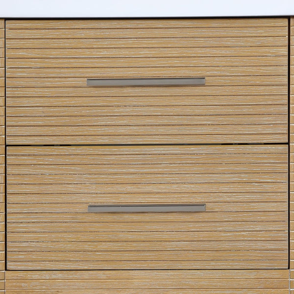 Meridian Furniture Oakwell Solid Wood Bathroom Vanity with Engineered Stone Top and Soft Close Drawer Storage Natural 24 inches 679Natural-24