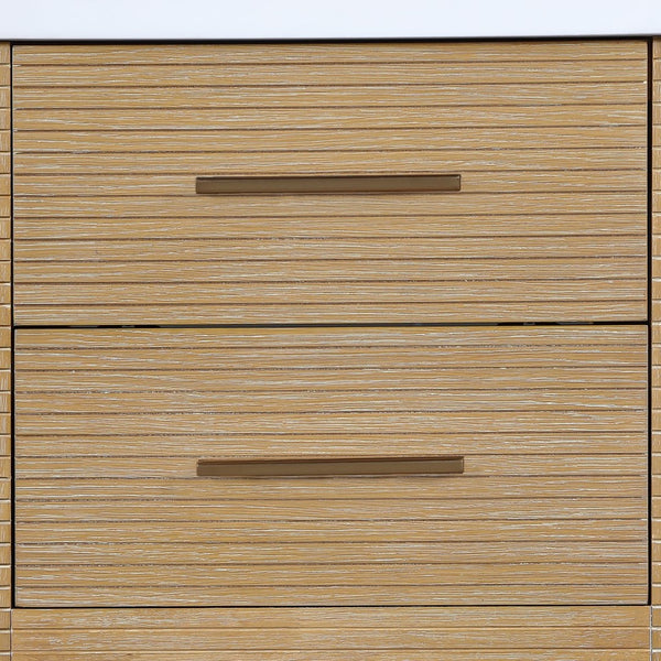 Meridian Furniture Oakwell Solid Wood Bathroom Vanity with Engineered Stone Top and Soft Close Drawer Storage Natural 24 inches 679Natural-24