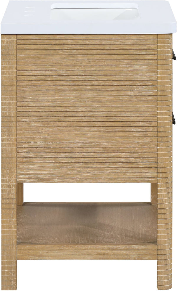 Meridian Furniture Oakwell Solid Wood Bathroom Vanity with Engineered Stone Top and Soft Close Drawer Storage Natural 24 inches 679Natural-24