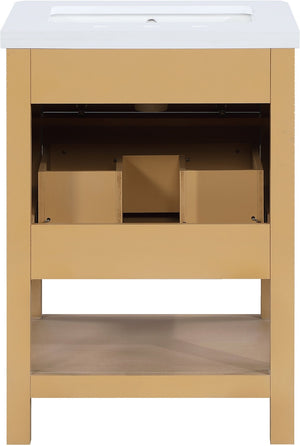 Meridian Furniture Oakwell Solid Wood Bathroom Vanity with Engineered Stone Top and Soft Close Drawer Storage Natural 24 inches 679Natural-24