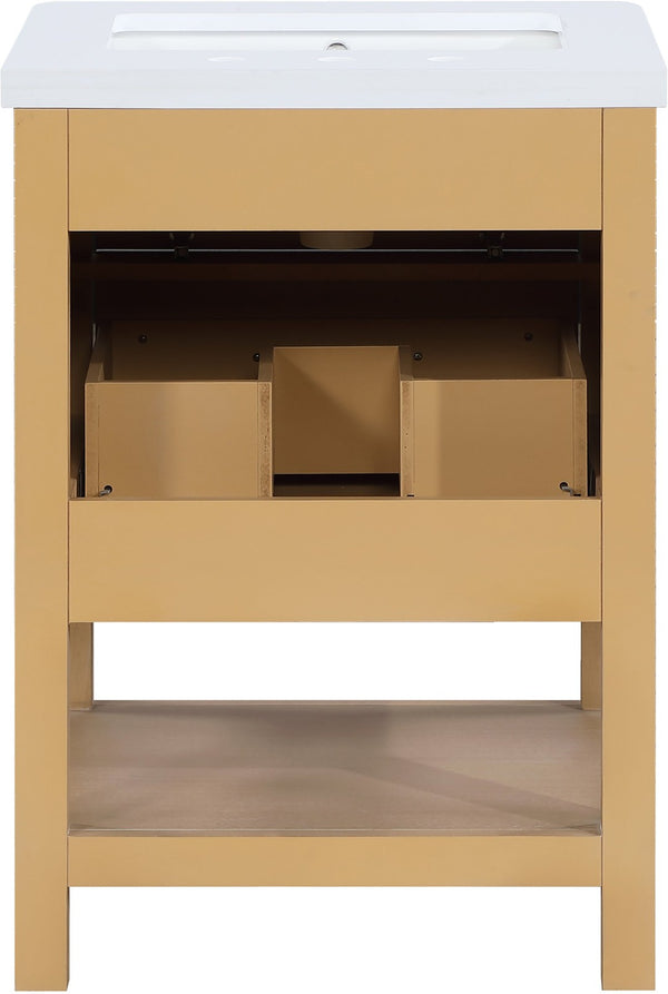 Meridian Furniture Oakwell Solid Wood Bathroom Vanity with Engineered Stone Top and Soft Close Drawer Storage Natural 24 inches 679Natural-24