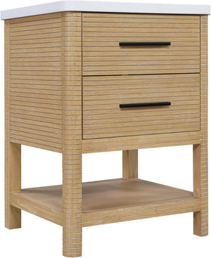 Meridian Furniture Oakwell Solid Wood Bathroom Vanity with Engineered Stone Top and Soft Close Drawer Storage Natural 24 inches 679Natural-24