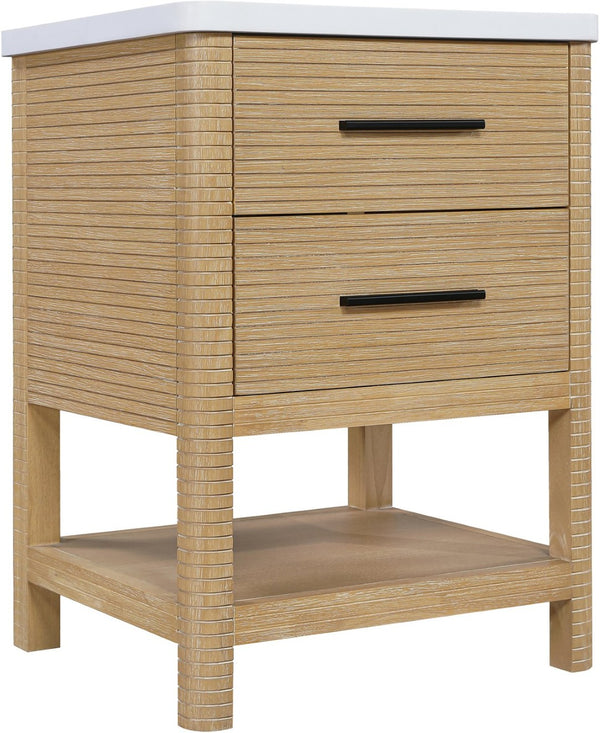 Meridian Furniture Oakwell Solid Wood Bathroom Vanity with Engineered Stone Top and Soft Close Drawer Storage Natural 24 inches 679Natural-24