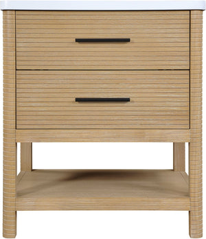 Meridian Furniture Oakwell Solid Wood Bathroom Vanity with Engineered Stone Top and Soft Close Drawer Storage Natural 30 inches 679Natural-30
