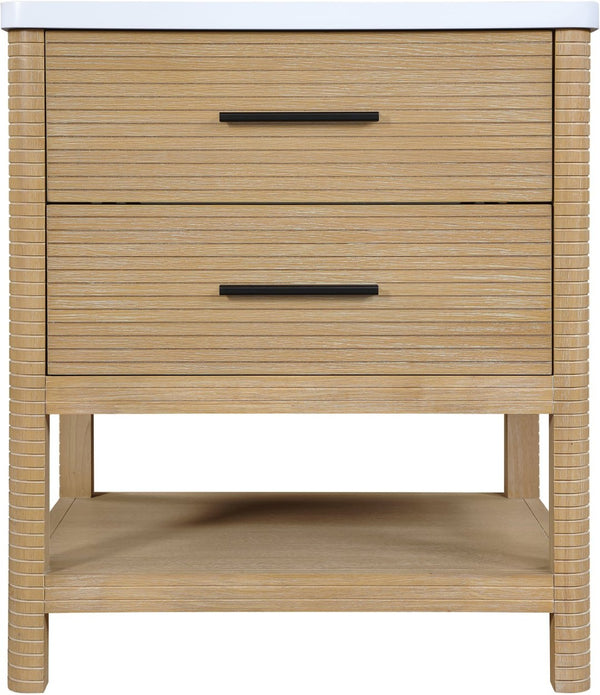 Meridian Furniture Oakwell Solid Wood Bathroom Vanity with Engineered Stone Top and Soft Close Drawer Storage Natural 30 inches 679Natural-30