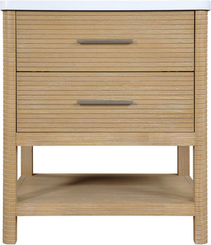 Meridian Furniture Oakwell Solid Wood Bathroom Vanity with Engineered Stone Top and Soft Close Drawer Storage Natural 30 inches 679Natural-30