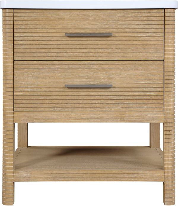 Meridian Furniture Oakwell Solid Wood Bathroom Vanity with Engineered Stone Top and Soft Close Drawer Storage Natural 30 inches 679Natural-30