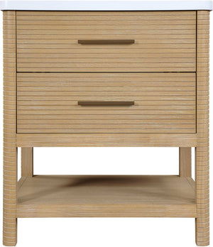 Meridian Furniture Oakwell Solid Wood Bathroom Vanity with Engineered Stone Top and Soft Close Drawer Storage Natural 30 inches 679Natural-30