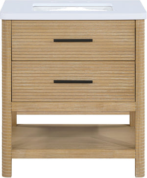 Meridian Furniture Oakwell Solid Wood Bathroom Vanity with Engineered Stone Top and Soft Close Drawer Storage Natural 30 inches 679Natural-30