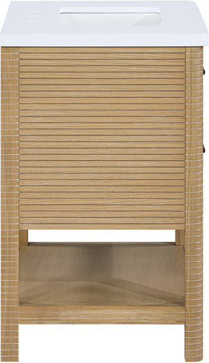 Meridian Furniture Oakwell Solid Wood Bathroom Vanity with Engineered Stone Top and Soft Close Drawer Storage Natural 30 inches 679Natural-30