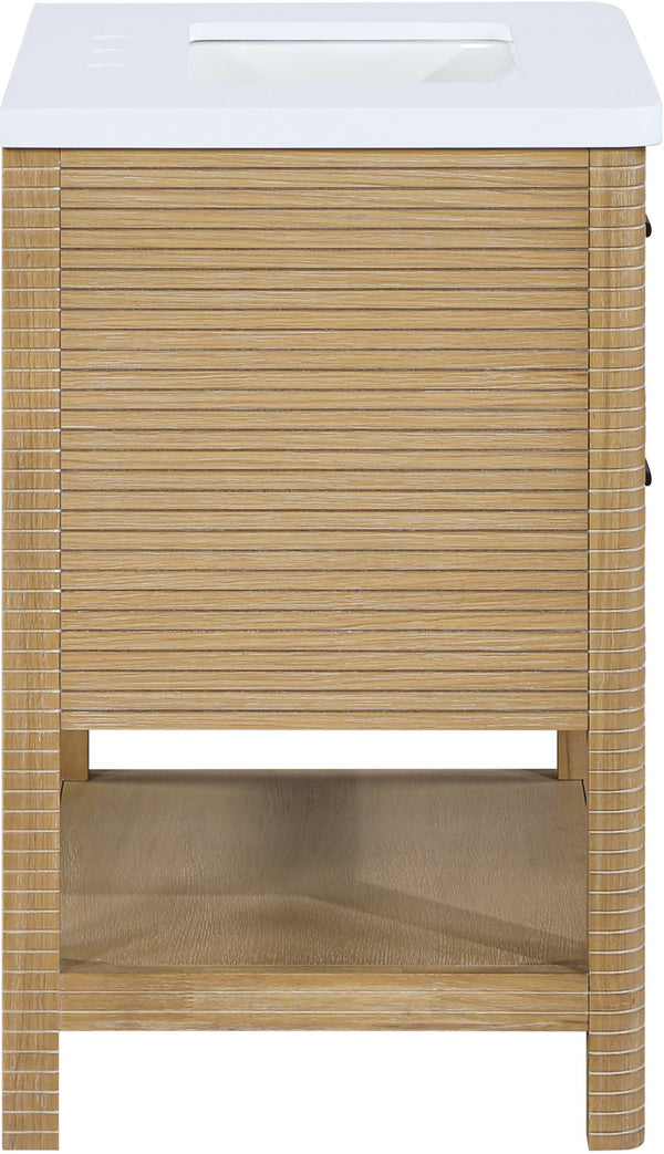 Meridian Furniture Oakwell Solid Wood Bathroom Vanity with Engineered Stone Top and Soft Close Drawer Storage Natural 30 inches 679Natural-30
