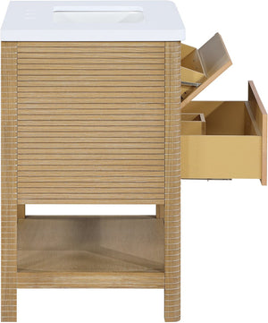 Meridian Furniture Oakwell Solid Wood Bathroom Vanity with Engineered Stone Top and Soft Close Drawer Storage Natural 30 inches 679Natural-30