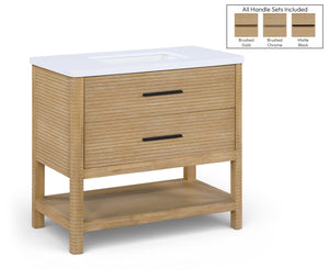 Meridian Furniture Oakwell Solid Wood Bathroom Vanity with Engineered Stone Top and Soft Close Drawer Storage Natural 36 inches 679Natural-36