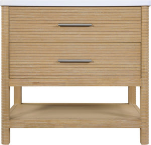 Meridian Furniture Oakwell Solid Wood Bathroom Vanity with Engineered Stone Top and Soft Close Drawer Storage Natural 36 inches 679Natural-36