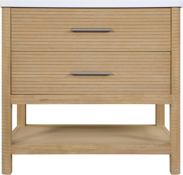 Meridian Furniture Oakwell Solid Wood Bathroom Vanity with Engineered Stone Top and Soft Close Drawer Storage Natural 36 inches 679Natural-36