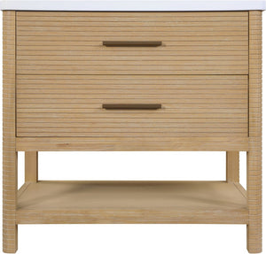 Meridian Furniture Oakwell Solid Wood Bathroom Vanity with Engineered Stone Top and Soft Close Drawer Storage Natural 36 inches 679Natural-36