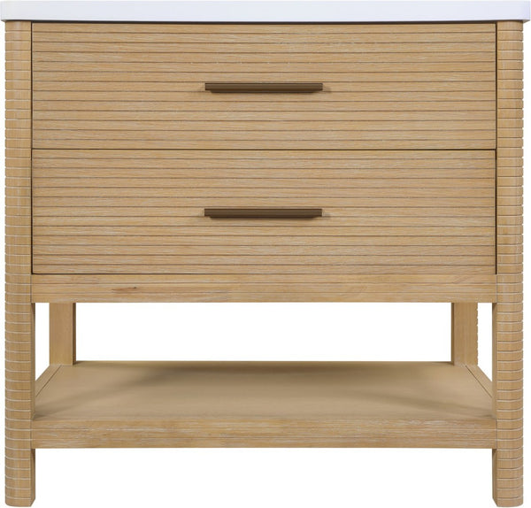 Meridian Furniture Oakwell Solid Wood Bathroom Vanity with Engineered Stone Top and Soft Close Drawer Storage Natural 36 inches 679Natural-36