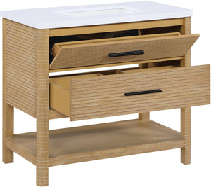 Meridian Furniture Oakwell Solid Wood Bathroom Vanity with Engineered Stone Top and Soft Close Drawer Storage Natural 36 inches 679Natural-36