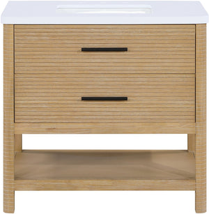 Meridian Furniture Oakwell Solid Wood Bathroom Vanity with Engineered Stone Top and Soft Close Drawer Storage Natural 36 inches 679Natural-36