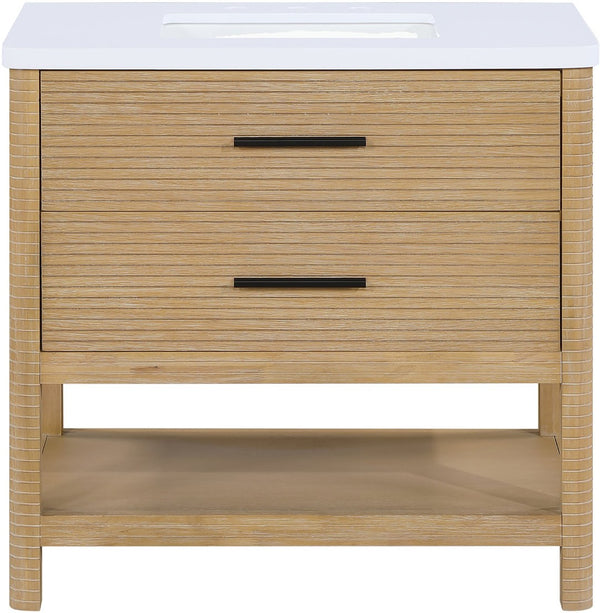 Meridian Furniture Oakwell Solid Wood Bathroom Vanity with Engineered Stone Top and Soft Close Drawer Storage Natural 36 inches 679Natural-36