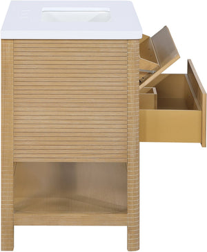 Meridian Furniture Oakwell Solid Wood Bathroom Vanity with Engineered Stone Top and Soft Close Drawer Storage Natural 36 inches 679Natural-36