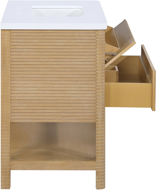 Meridian Furniture Oakwell Solid Wood Bathroom Vanity with Engineered Stone Top and Soft Close Drawer Storage Natural 36 inches 679Natural-36