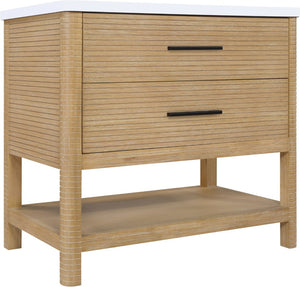 Meridian Furniture Oakwell Solid Wood Bathroom Vanity with Engineered Stone Top and Soft Close Drawer Storage Natural 36 inches 679Natural-36