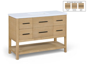 Meridian Furniture Oakwell Solid Wood Bathroom Vanity with Engineered Stone Top and Soft Close Drawer Storage Natural 48 inches 679Natural-48