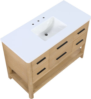 Meridian Furniture Oakwell Solid Wood Bathroom Vanity with Engineered Stone Top and Soft Close Drawer Storage Natural 48 inches 679Natural-48