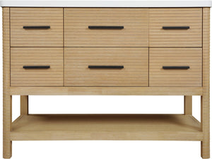 Meridian Furniture Oakwell Solid Wood Bathroom Vanity with Engineered Stone Top and Soft Close Drawer Storage Natural 48 inches 679Natural-48