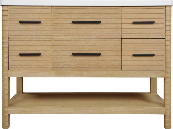 Meridian Furniture Oakwell Solid Wood Bathroom Vanity with Engineered Stone Top and Soft Close Drawer Storage Natural 48 inches 679Natural-48