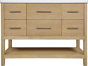 Meridian Furniture Oakwell Solid Wood Bathroom Vanity with Engineered Stone Top and Soft Close Drawer Storage Natural 48 inches 679Natural-48