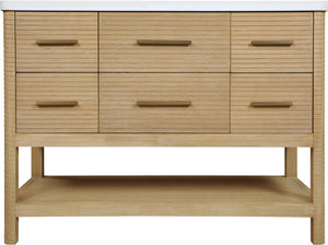Meridian Furniture Oakwell Solid Wood Bathroom Vanity with Engineered Stone Top and Soft Close Drawer Storage Natural 48 inches 679Natural-48