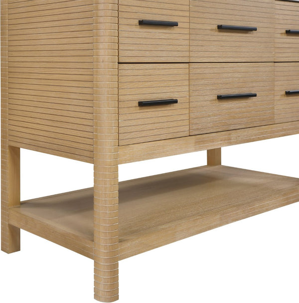 Meridian Furniture Oakwell Solid Wood Bathroom Vanity with Engineered Stone Top and Soft Close Drawer Storage Natural 48 inches 679Natural-48