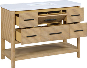 Meridian Furniture Oakwell Solid Wood Bathroom Vanity with Engineered Stone Top and Soft Close Drawer Storage Natural 48 inches 679Natural-48