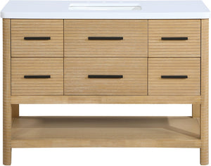 Meridian Furniture Oakwell Solid Wood Bathroom Vanity with Engineered Stone Top and Soft Close Drawer Storage Natural 48 inches 679Natural-48