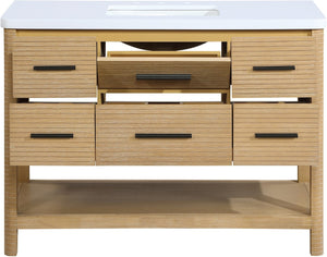Meridian Furniture Oakwell Solid Wood Bathroom Vanity with Engineered Stone Top and Soft Close Drawer Storage Natural 48 inches 679Natural-48