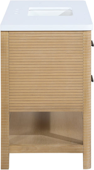 Meridian Furniture Oakwell Solid Wood Bathroom Vanity with Engineered Stone Top and Soft Close Drawer Storage Natural 48 inches 679Natural-48