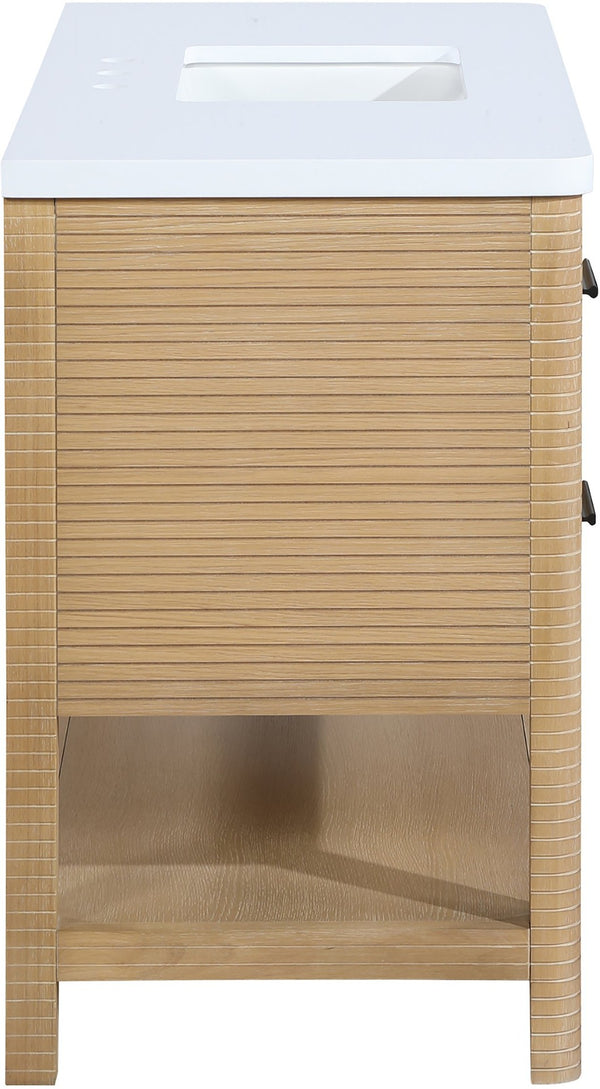 Meridian Furniture Oakwell Solid Wood Bathroom Vanity with Engineered Stone Top and Soft Close Drawer Storage Natural 48 inches 679Natural-48