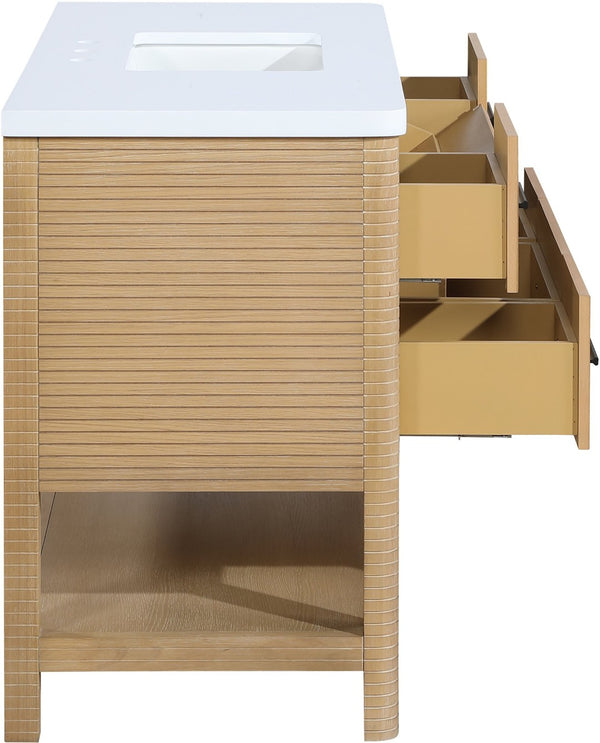 Meridian Furniture Oakwell Solid Wood Bathroom Vanity with Engineered Stone Top and Soft Close Drawer Storage Natural 48 inches 679Natural-48