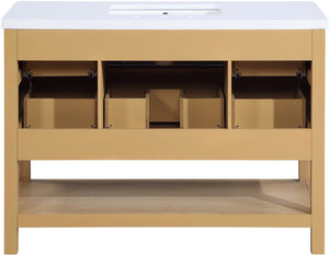 Meridian Furniture Oakwell Solid Wood Bathroom Vanity with Engineered Stone Top and Soft Close Drawer Storage Natural 48 inches 679Natural-48