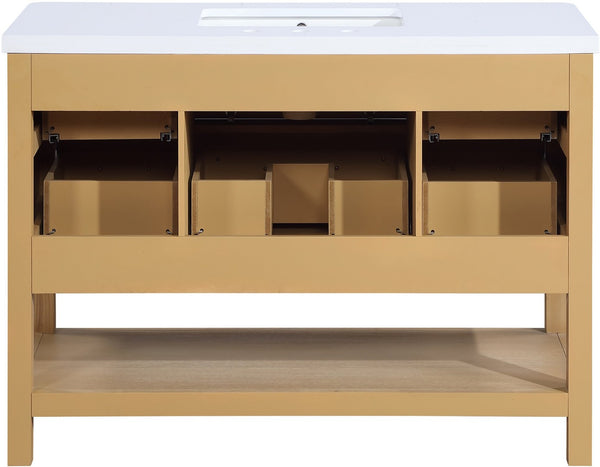 Meridian Furniture Oakwell Solid Wood Bathroom Vanity with Engineered Stone Top and Soft Close Drawer Storage Natural 48 inches 679Natural-48