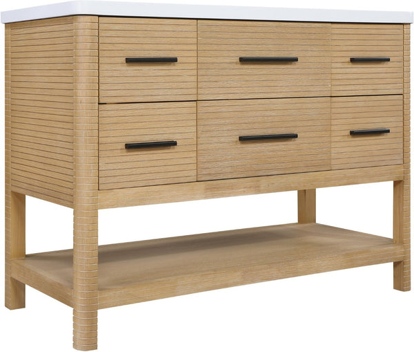 Meridian Furniture Oakwell Solid Wood Bathroom Vanity with Engineered Stone Top and Soft Close Drawer Storage Natural 48 inches 679Natural-48