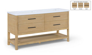 Meridian Furniture Oakwell Solid Wood Bathroom Vanity with Engineered Stone Top and Soft Close Drawer Storage Natural 60 inches 679Natural-60