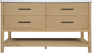 Meridian Furniture Oakwell Solid Wood Bathroom Vanity with Engineered Stone Top and Soft Close Drawer Storage Natural 60 inches 679Natural-60